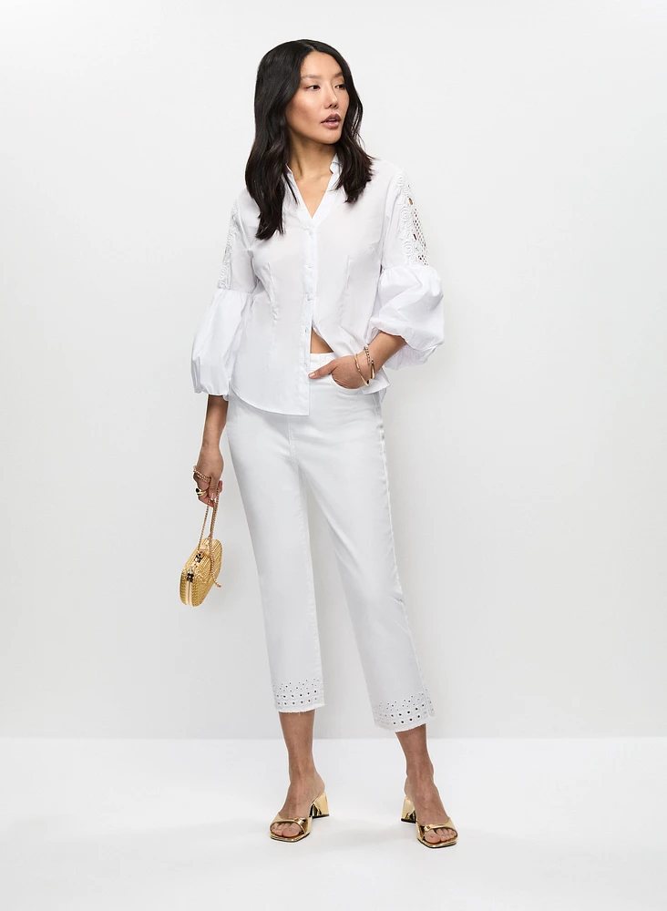 Eyelet Hem Denim Capris