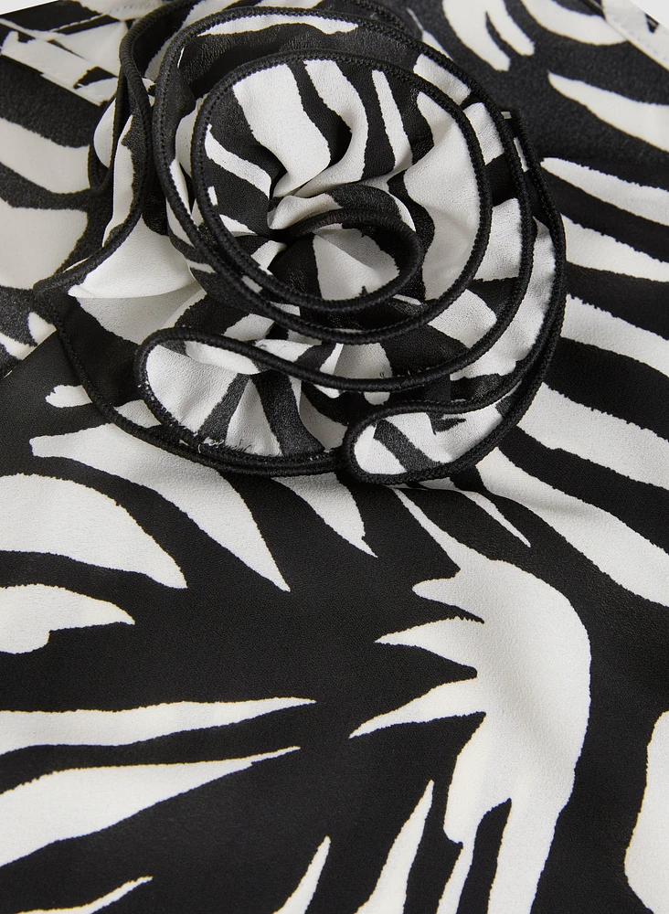 Abstract Rosette Halter Neck Blouse