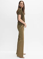 Embossed Button Wide-Leg Jeans