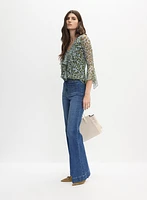 Vine Print Ruffle Front Blouse