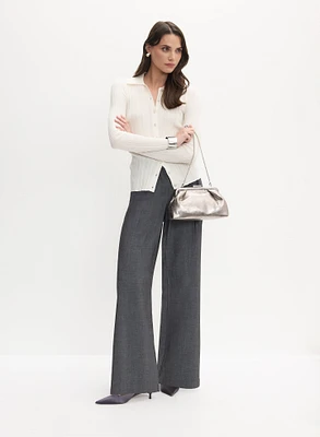 Pull boutonné et pantalon jambe large