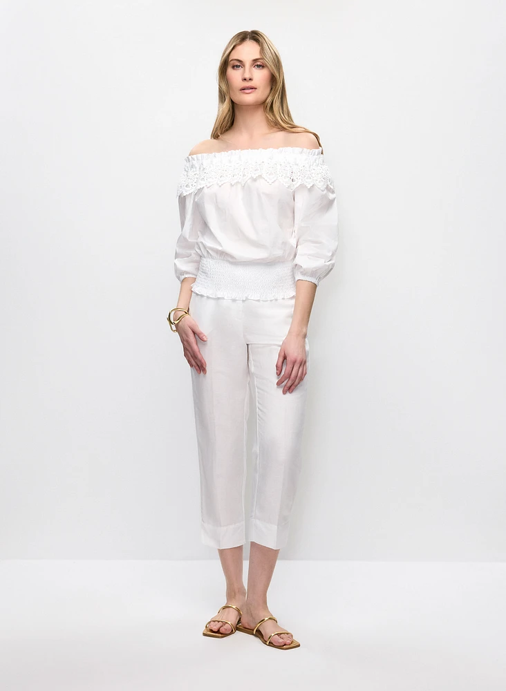 Off-the-Shoulder Blouse & Linen Capri Pants