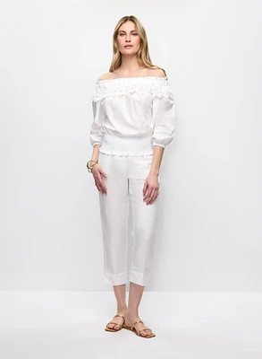 Off-the-Shoulder Blouse & Linen Capri Pants