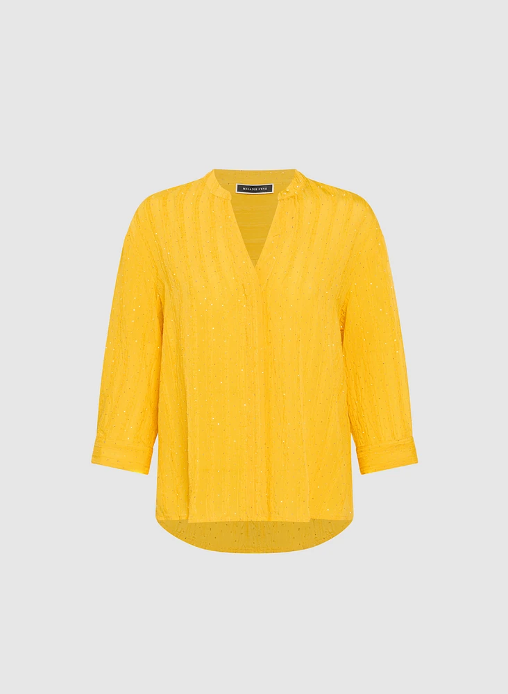 Blouse sans col à pierres