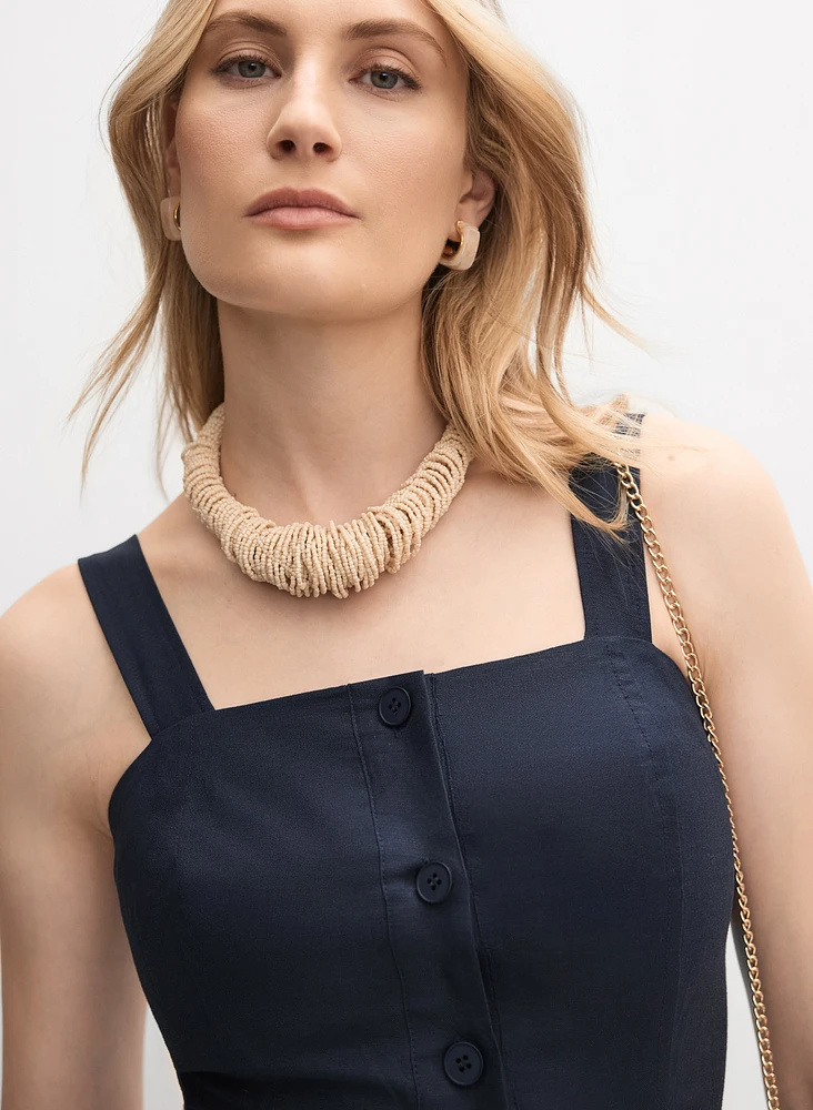 Linen-Blend Button-Down Dress