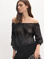 Joseph Ribkoff - Off-The-Shoulder Sequin Top