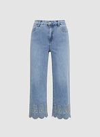 Embroidered Hem Culotte Jeans