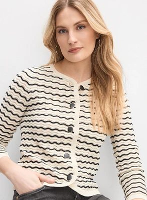 Wave Stitch Pointelle Cardigan