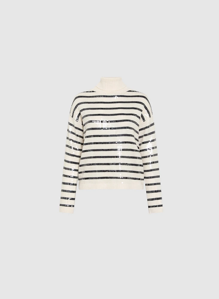 Pull rayé à paillettes avant