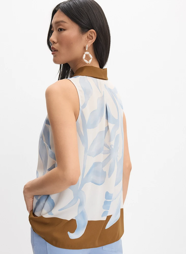 Palm Print Colour Block Blouse