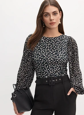 Polka Dot Plisse Sleeve Top