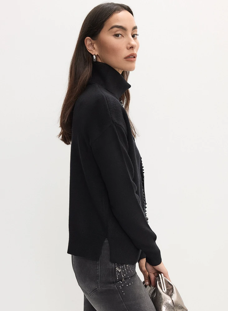 Beaded Twist Front Turtleneck Sweater
