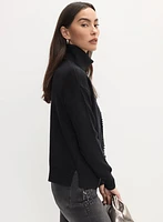 Beaded Twist Front Turtleneck Sweater