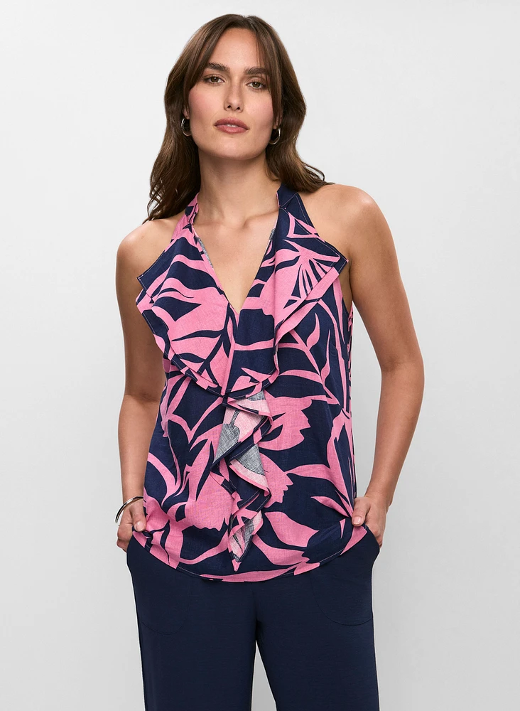 Blouse florale à volants en lin