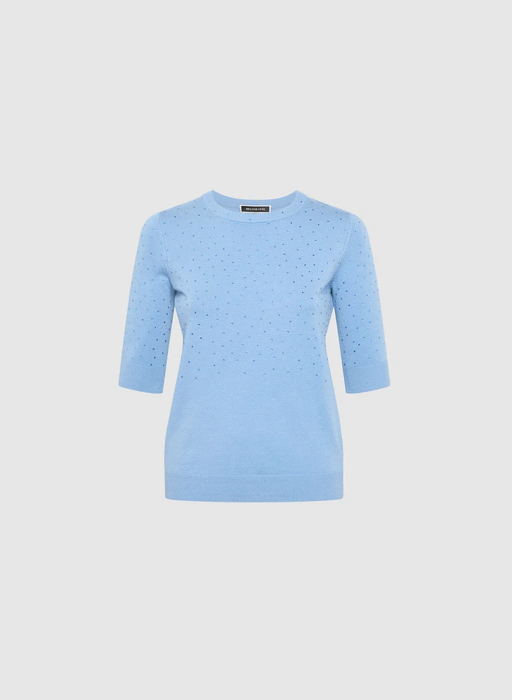 Stud Embellished Pullover Sweater
