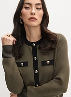 Striped Hem Button-Up Cardigan