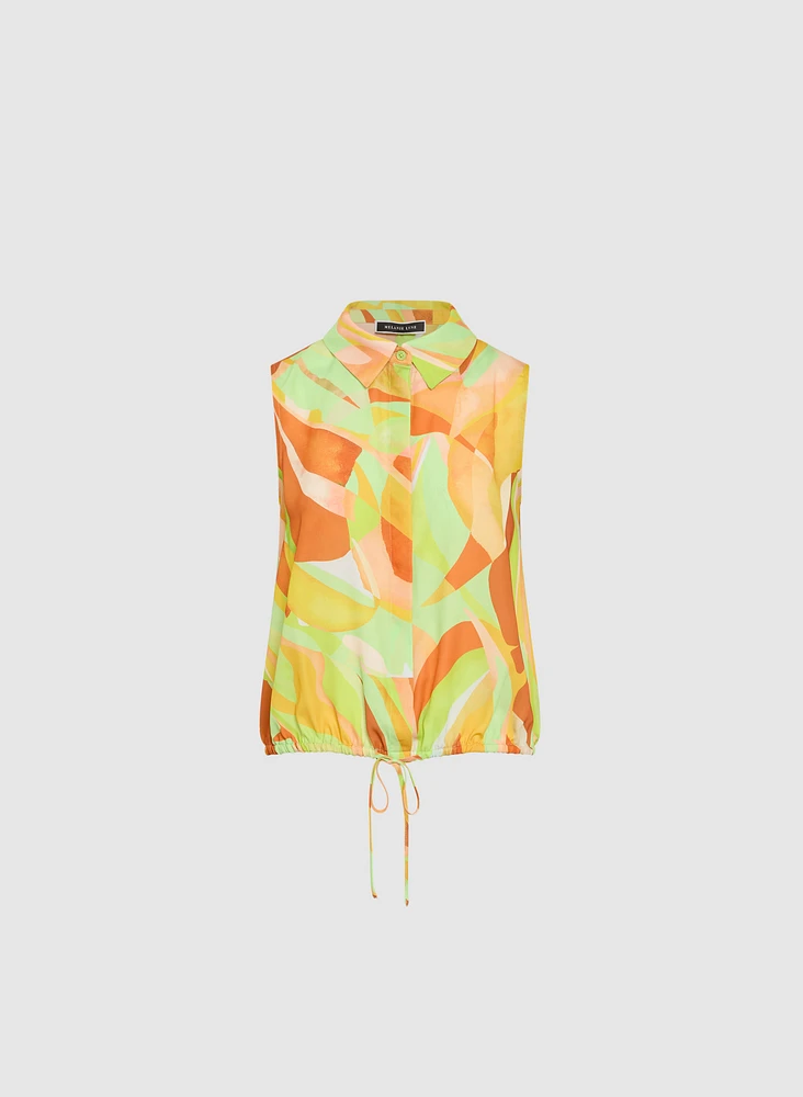 Abstract-Print Sleeveless Blouse