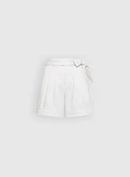 Short en denim plissé à taille nouée