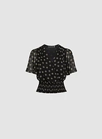 Floral Print Wrap-Style Blouse