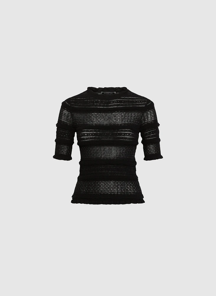 Pull à manches coude en tricot ajouré