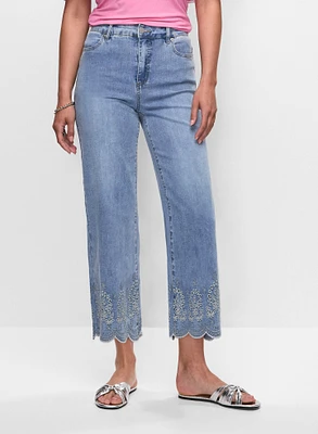 Embroidered Hem Culotte Jeans