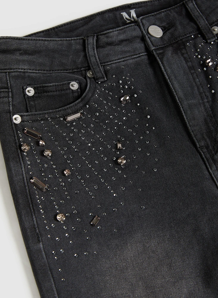 Rhinestone Detail Straight Leg Jeans