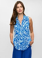 Sleeveless Floral Crepe Blouse