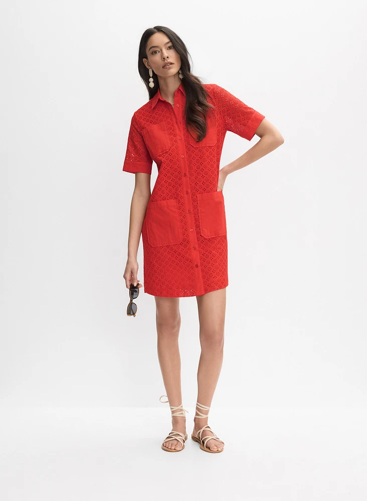 Eyelet Embroidered Shirt Dress