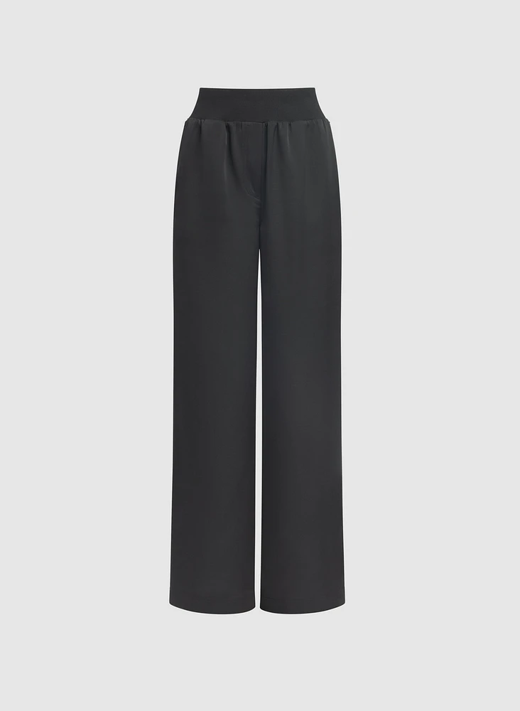 Pantalon large à taille côtelée