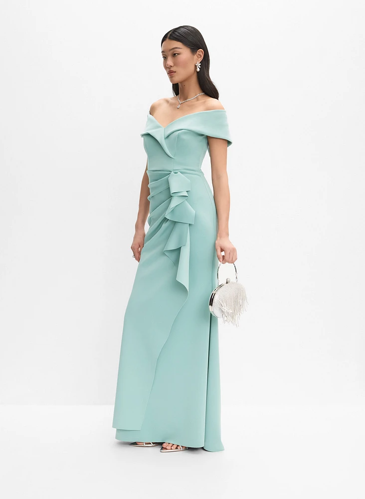 BA Nites - Off-Shoulder Waterfall Ruffle Dress