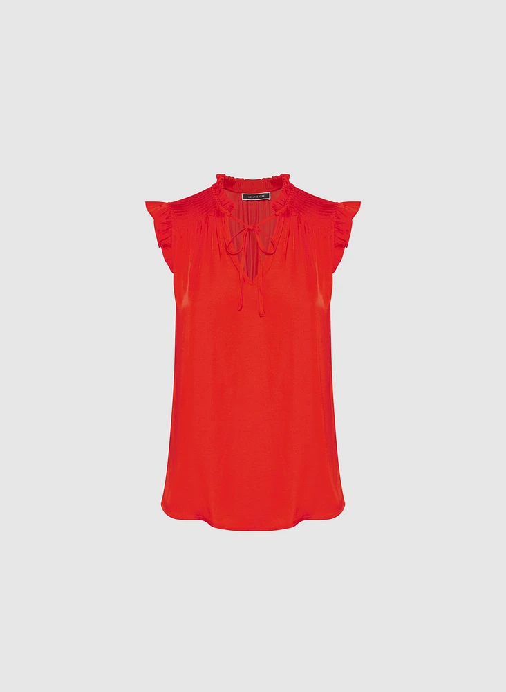 Satin Ruffle Shoulder Blouse