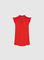 Satin Ruffle Shoulder Blouse