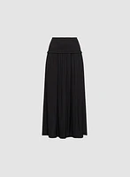 Shirred Waist Satin Maxi Skirt