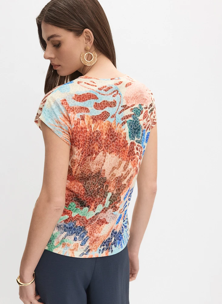 T-shirt à motif léopard et floral