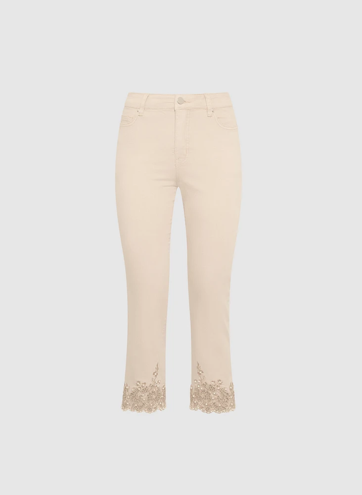 Pearl Embellished Denim Capris