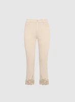 Pearl Embellished Denim Capris