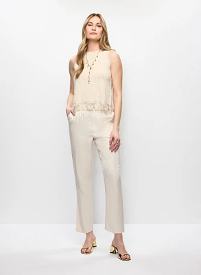 Haut en crochet à frange et pantalon droit