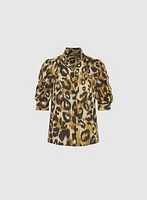 Blouse léopard à manches bouffantes