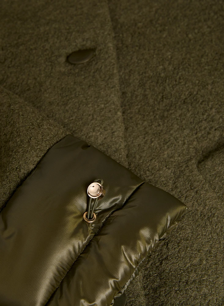 Mixed Puffer Detail Wool Coat