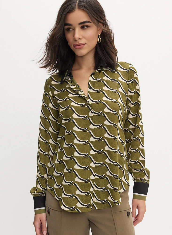 Geometric Button-Down Blouse