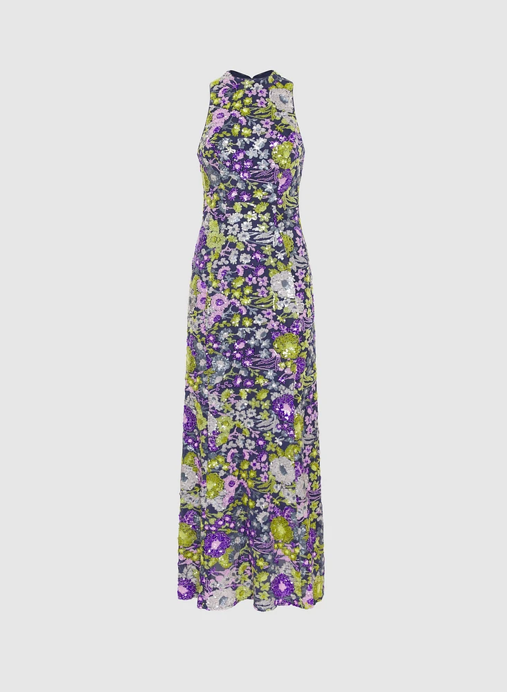 Sequin Embellished Floral Dress