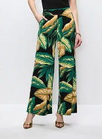 Pantalon jambe large à motif feuilles