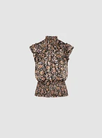 Blouse fleurie à ourlet froncé
