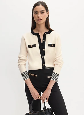 Cardigan à bordures contrastantes et boutons dorés