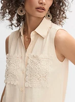 Blouse sans manches à poches en crochet