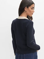 Cardigan boutonné à bande contrastante