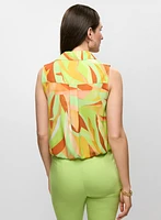 Abstract-Print Sleeveless Blouse