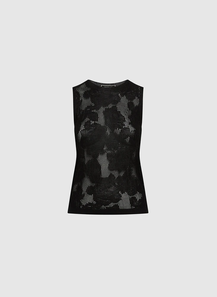 Sleeveless Open-Knit Rose Sweater