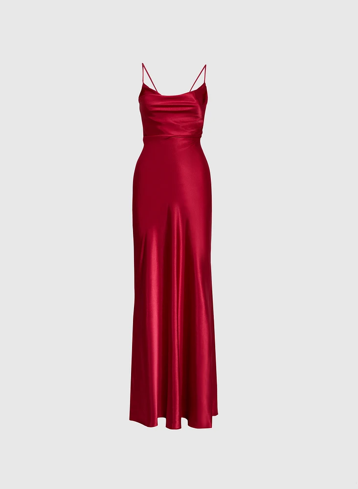 Cowl Neck Satin Slip Dress