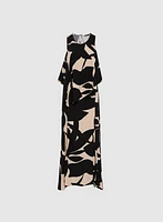 Robe asymétrique à motif de feuilles